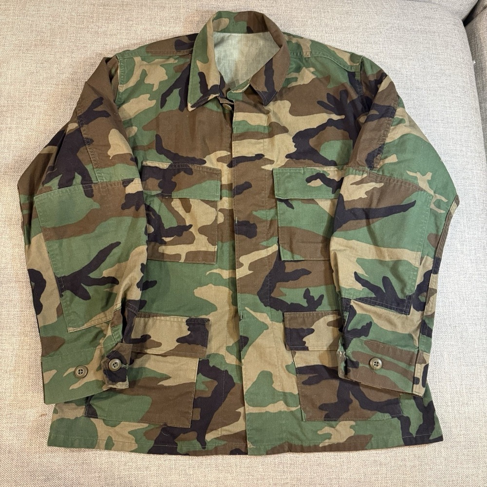 US Military Woodland Camo BDU Combat Coat Jacket American Apparel 50/50 USA